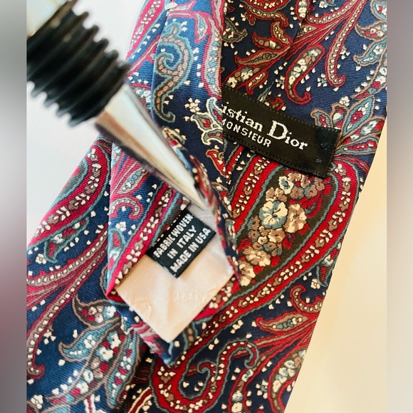 CHRISTIAN DIOR “Monsieur” Paisley Silk Necktie Floral Abstract Vintage - Picture 6 of 10